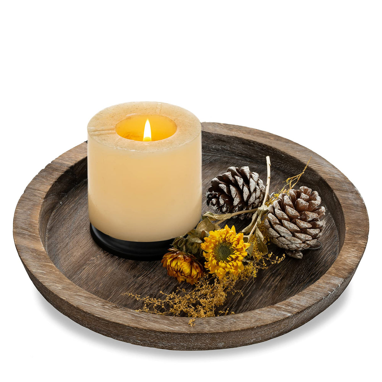 Romadedi Rustic Wooden Tray Candle Holder - Small Wood Decorative Plate Pillar Candle Tray for Farmhouse Kitchen Countertop Bathroom Coffee Table Organizer Home Decor Wedding Centerpiece, 11inch Romadedi