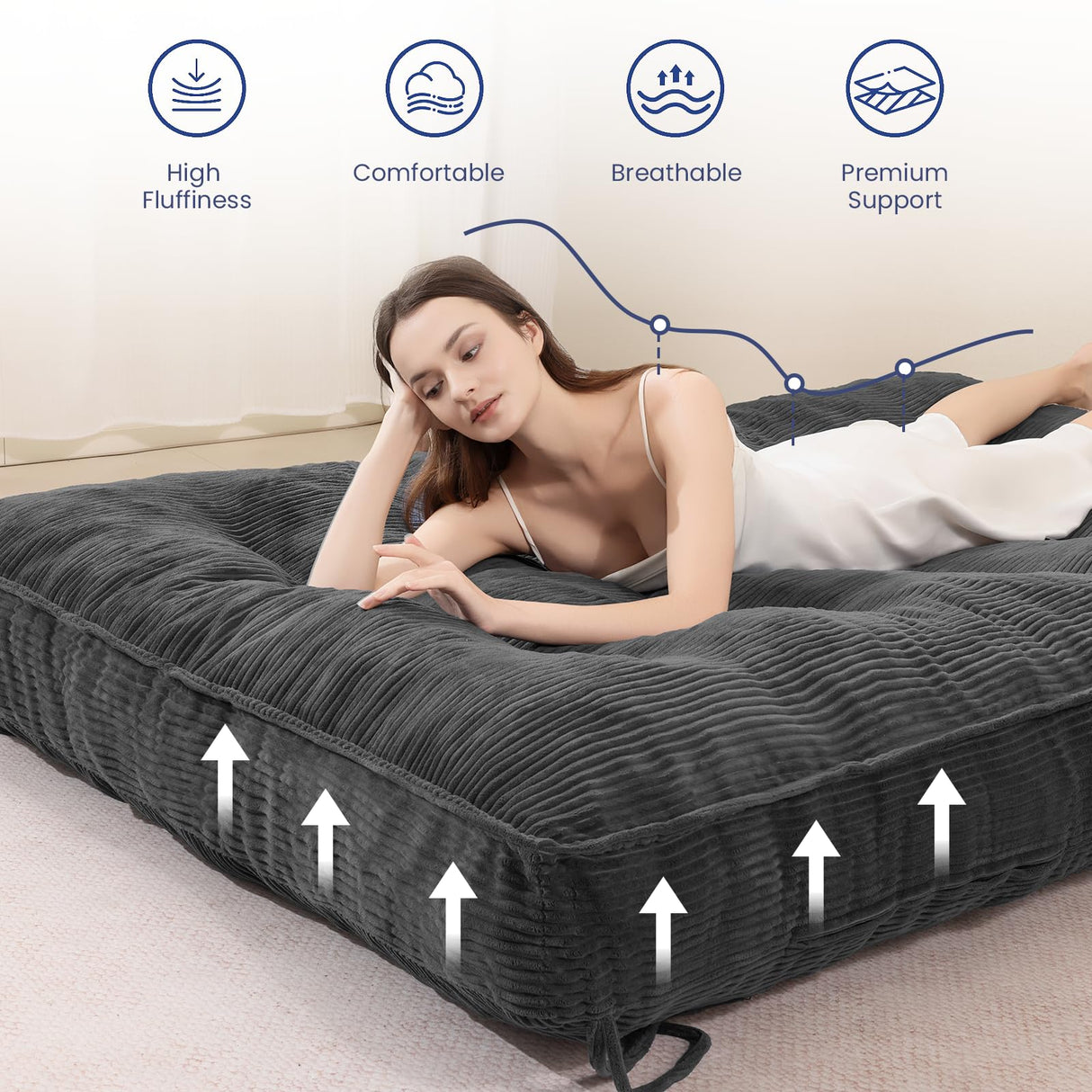 JUIKURY 8" Futon Mattress Full Size, Thick Futons Sofa Couch Bed Sleeper Sofa Bed, Floor Mattress for Adults, Roll Up Folding Mattres Shredded Foam Filling, Medium Firm(Frame Not Included) JUIKURY