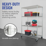 SafeRacks NSF Certified Storage Shelves, Heavy Duty Steel Wire Shelving Unit with Wheels and Adjustable Feet, Used as Pantry Shelf, Garage or Bakers Rack Kitchen Shelving - (24"x48"x72" 4-Tier) SafeRacks