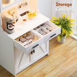 JDPAG LED Kitchen Pantry Cabinet with Outlets, Farmhouse Storage Cabinet with Drawers & Adjustable Shelves, Cupboard with Pegboard and Hooks for Dining Room (White), Large JDPAG