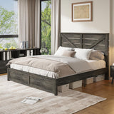 LUXOAK King Size Farmhouse Wooden Bed Frame, Platform Bed Frame with 49.2" Headboard/No Box Spring Needed/Noisy Free/Easy Assembly/Grey LUXOAK