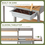 Wooden Potting Bench Table with Sink,Outdoor Garden Table Work Bench with Shelf, Workstation for Outside Lawn Patio Wood-Natrl