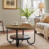 Tribesigns Round Coffee Table, 2-Tier Modern Wood Circle Center Table with Storage Shelf and Metal Frame, 31.5" Farmhouse Accent Cocktail Table for Living Room, Small Space, Brown Tribesigns