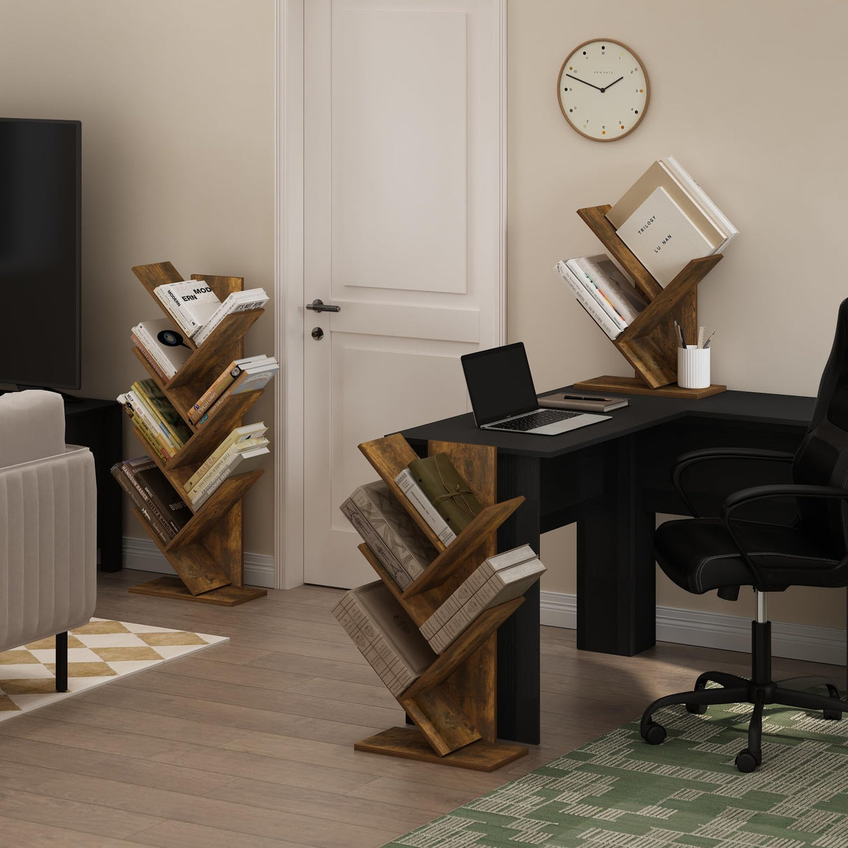 Furinno Tree Book Shelf, 5-Tier Bookshelf, Tree Bookcase for Room Decor, 8.4 x 15.7 x 30.3, for Living Room, Bedroom, Home Office, Amber Pine Furinno