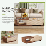 LITTLE TREE Expandable Wooden Coffee Table with 2 Drawers, Space-Saving Rectangular Farmhouse Center Table, Perfect for Living Room and Office, Brown and Beige LITTLE TREE