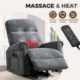HAOMARKETS Power Lift Recliner Chair with Massage and Heat for Elderly, Electric Recliners with Remote Control,Soft Fabric Upholstered Reclining SingeSofa with Side Pocket for Living Room, Grey HAOMARKETS