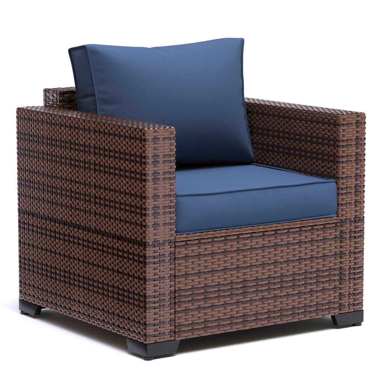 UDPATIO Patio Wicker Single Sofa, Outdoor Rattan Sectional Couch Furniture All Weather Armchair Additional Chair for Furniture Set w/Non-Slip Cushion Deep Seating High Back UDPATIO