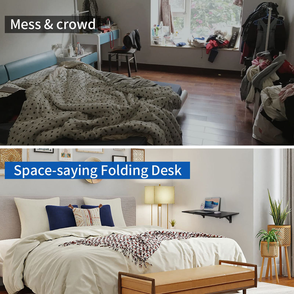 Zytty Folding Wall Desk, Wall Desk Fold Down Wall Mounted Desk for Small Space, Floating Desk, Black, 35.4 x 15.8 inch Zytty