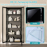 Desirable Life 5 Tier Glass Display Cabinet with 12 Color LED Lights, 67" Lighted Curio Cabinet with Glass Doors & Adjustable Shelves, Tall Metal Glass Display Case for Collectibles - Black Desirable Life