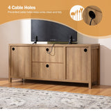 SICOTAS TV Stand for Living Room : Rattan TV Console Cabinet with Storage and Shelf, Boho Entertainment Center, 59" Media Console for 55, 65 Inch TV, 26" Tall Wood Television Stands, Oak SICOTAS