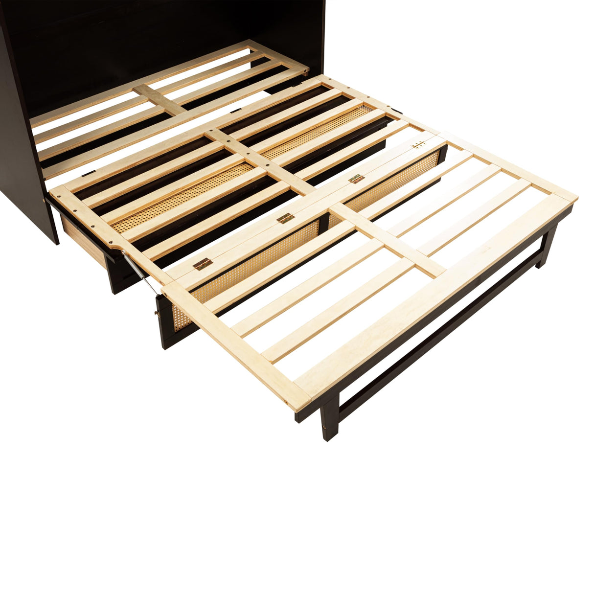 PVWIIK Queen Size Multi-Functional Bed Frame with Rattan Decoration Panel and Drawer for Girls/Boys,Home Office, Studio,Bedroom,Cabinet Murphy Bed w/Plank Support,No Box Spring Needed, Espresso PVWIIK