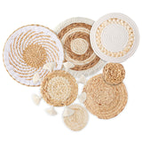 7 Pack Boho Wall Basket Decor - Seagrass Rattan Wicker Wall Decor Round Handmade Hanging Rustic Flat Elegant Wall Art for Farmhouse Living Rooms Bedrooms Display Table Settings Kitchen Home Dimpola