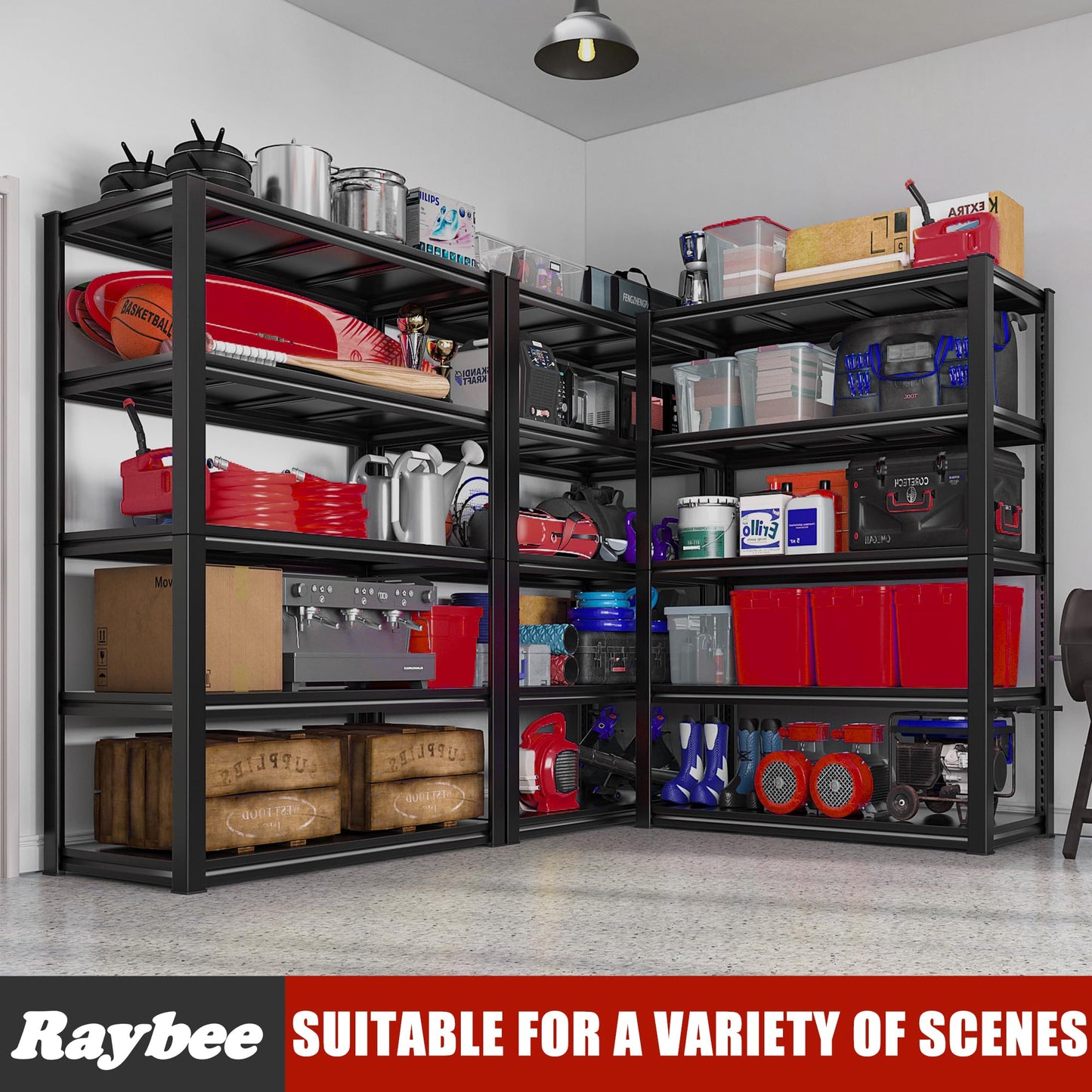 Raybee Garage Shelving 2000LBS Heavy Duty Storage Shelves Adjustable 5 Tier Metal Shelves for Storage Garage Shelves Storage Rack Shelving Unit Pantry Shelf for Kitchen, 32"W x 16.5"D x 63"H, - WoodArtSupply