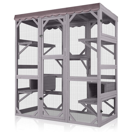 GUTINNEEN Catio Large Cat House Outdoor Walk in Outdoor Cat Enclosure Indoor Cage Kitty Condo Playpen with Door, Platform & Small House - 62.6" GUTINNEEN