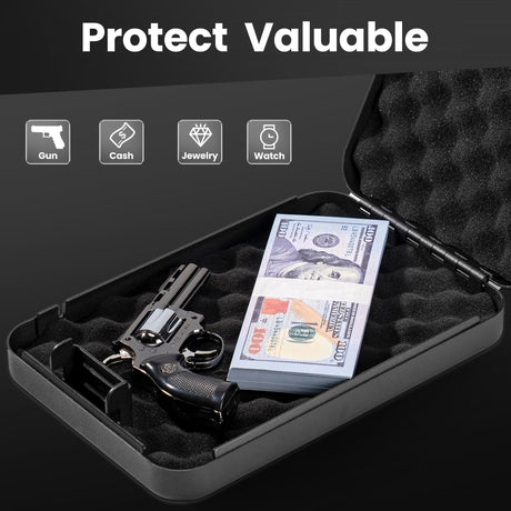 Sgorlds Gun Safe for Pistol, Portable Handgun Lock Box with Combination Lock, Pistol Safe for Car, Home, Travel, 11.5" x7.5" x2.5",Black Sgorlds
