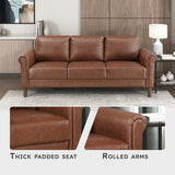 Lexicon 79" W Sofa Couch, Faux Leather Upholstered Couch, Sofa with Rolled Armrest for Bedroom/Office/Waiting Room, 3 Seater, Chocolate Lexicon