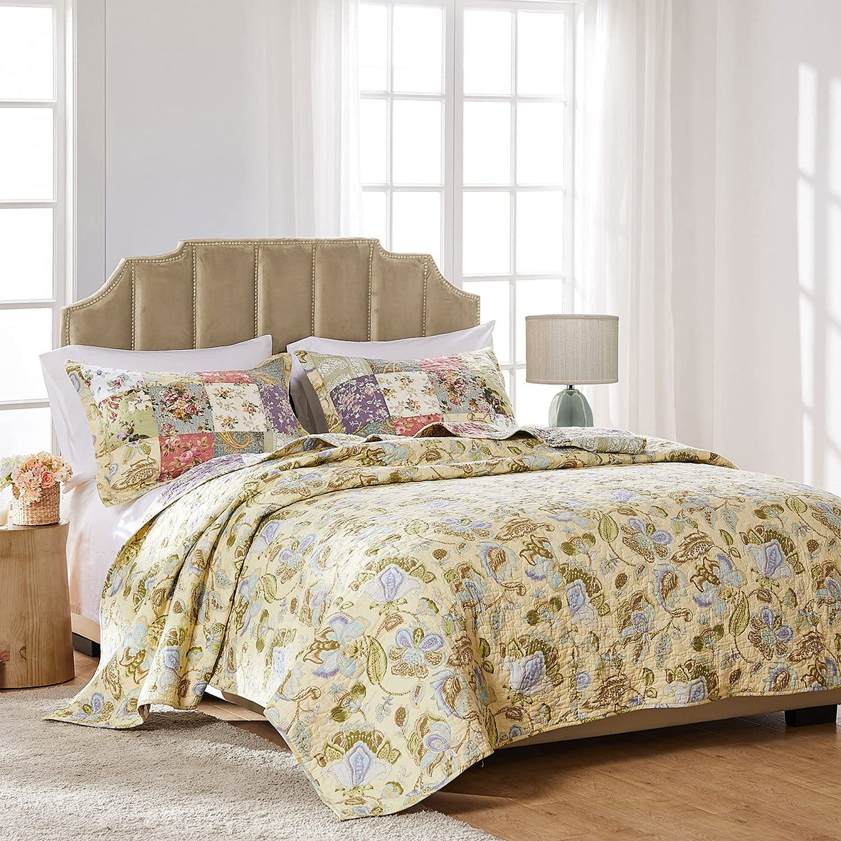 Greenland Home Blooming Prairie 100% Cotton Authentic Patchwork Reversible Quilt Set, 5-Piece King/Cal King Greenland Home Fashions