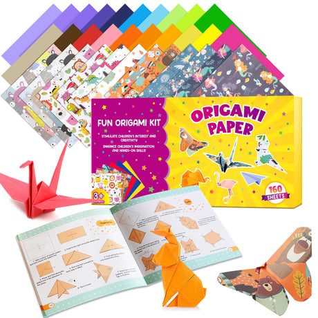 Craft Origami Paper Kit for Kids,160 Sheets Colorful Folding Papers, Easter Basket Stuffers Gifts for Kids Art Supplies Kit for 5 6 7 8 9 10 11 12 Girl Boy Teen Birthday Gift Preschool Activity Toy Pigipigi Kids