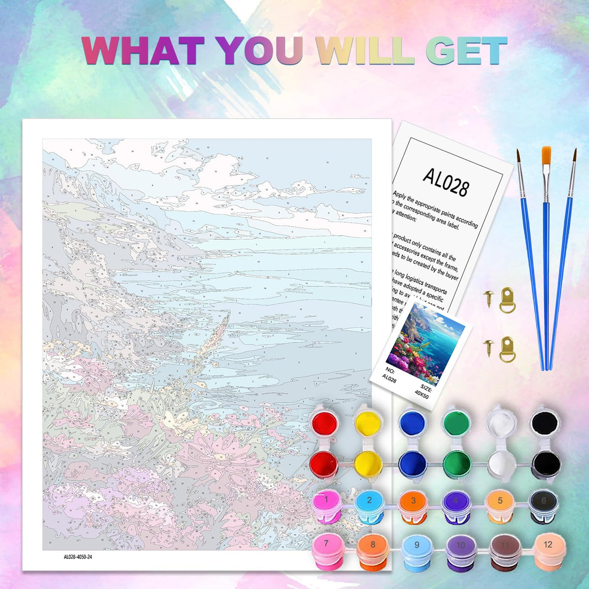 Ocean Paint by Number Adult,Canvas Paint by Numbers for Adults Landscape,DIY Acrylic Oil Paint by Number for Adults for Home Decor Gift 16x20 HITIRECOVI