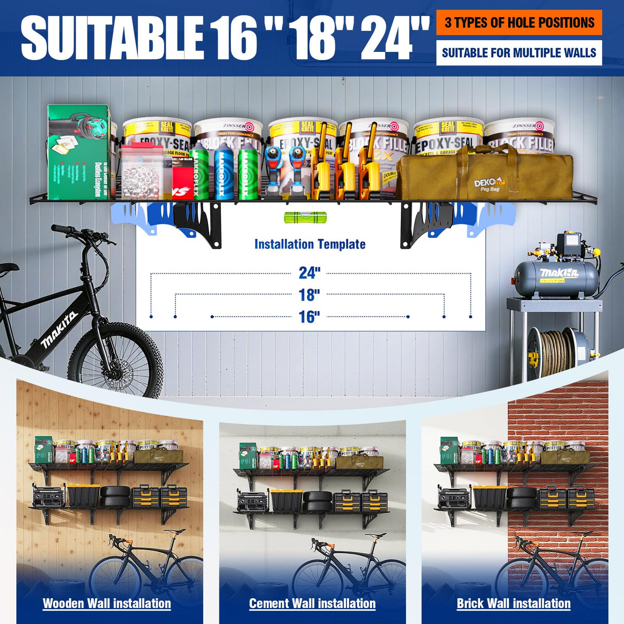 CVGFDR 2x6ft Garage Wall Shelving, 600BLS Heavy Duty Garage Shelving Wall Mounted, Floating Shelves, Storage Shelves, Easy Assembly Pallet Racking, Metal Rack for Kitchen, Basement, Black CVGFDR