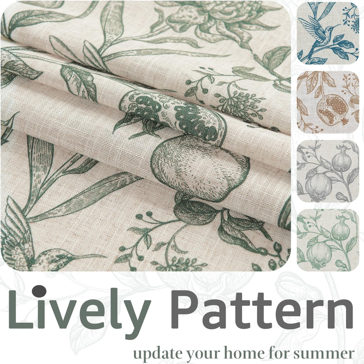 jinchan Linen Curtains Floral Curtain for Living Room 84 Inch Long Dark Green French Back Tab Light Filtering Toile Print Farmhouse Bedroom Curtains Window Drapes Set 2 Panels jinchan