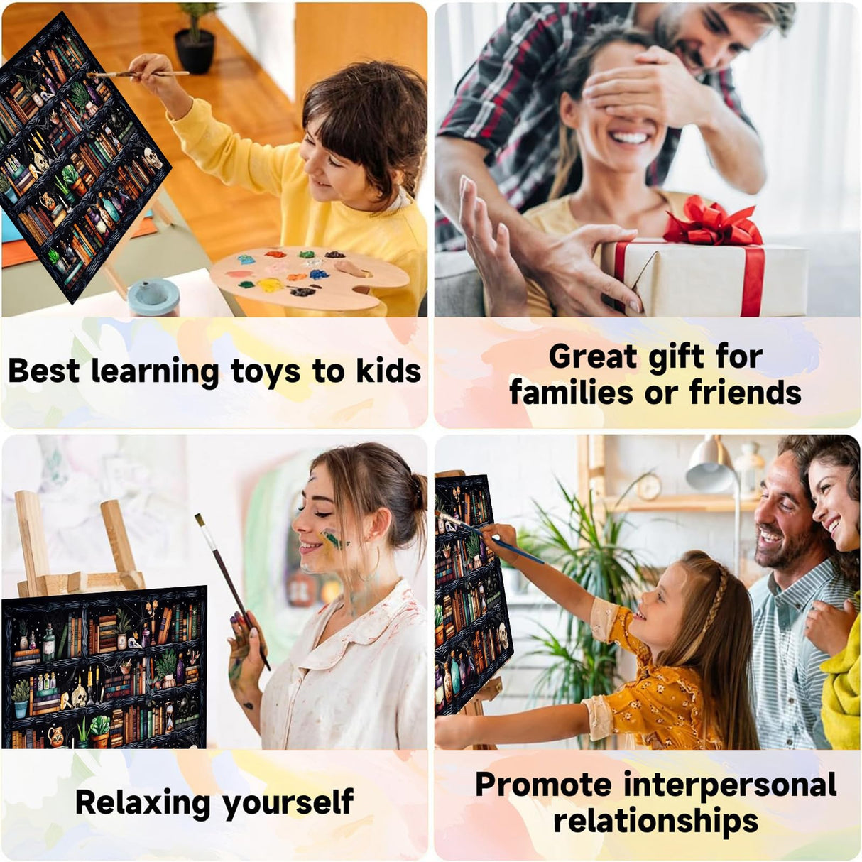 WEMEON Bookshelf Paint by Numbers for Adults - Gothic Themed Adult Paint by Number Kits with Brushes Acrylic Paints, Relaxing Stress Relief Hobby for Beginners, Teens, Artists, 16"x20" Canvas WEMEON