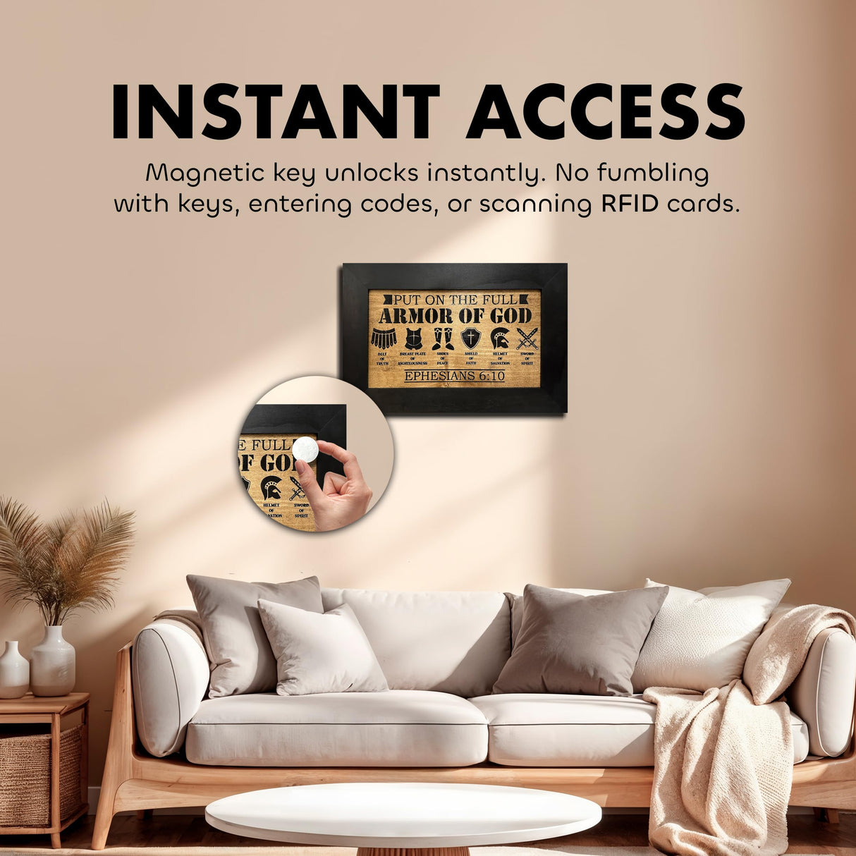 Full Armor of God Wall Gun Safe - Religious Hidden Gun Safe - Handcrafted Concealment Furniture for Guns - Quick Access Firearm Storage with Magnetic Lock - Hidden Shelf Safe by Bellewood Designs Bellewood Designs