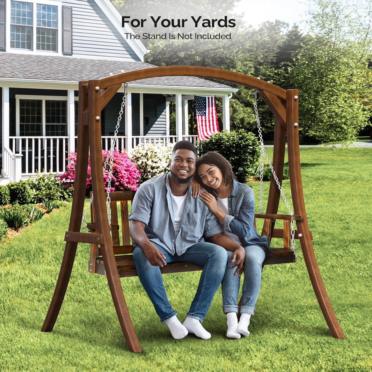 VINGLI Heavy Duty 880 LBS 5 FT Patio Wooden Porch Swing Outdoor with Upgraded Adjustable Chains, Outdoor Hanging Swing Bench for Garden, Yard, Balcony (5 FT, Rustic) VINGLI