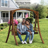 VINGLI Heavy Duty 880 LBS 5 FT Patio Wooden Porch Swing Outdoor with Upgraded Adjustable Chains, Outdoor Hanging Swing Bench for Garden, Yard, Balcony (5 FT, Rustic) VINGLI