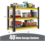 Rufokisa 40" W Garage Shelving Heavy Duty, 1500LBS Loads Adjustable Garage Storage Shelves,3-Tier Metal Storage Racks and Shelving Units, Utility Rack Shelves,40" W x 18" D x 36" H,Yellow Rufokisa