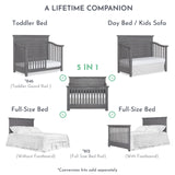 Evolur Waverly 5-in-1 Full Panel Convertible Crib in Rustic Grey, Greenguard Gold Certified , 58.75x31.25x46.5 Inch (Pack of 1) Evolur