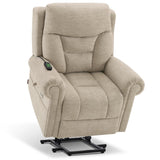 MCombo Triple Motor Power Lift Recliner Chair with Massage and Lumbar&seat Heating, Rolled Arms, Adjustable Headrest for Elderly People, Fabric 7888 (Beige, Medium) MCombo