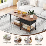 37" Oval Small Coffee Table with Storage,Modern Wood Living Room Center Table for Small Space,Apartment,Home Office,Drawer & Open Shelves,Easy Assembly,Rustic Brown Kratonix