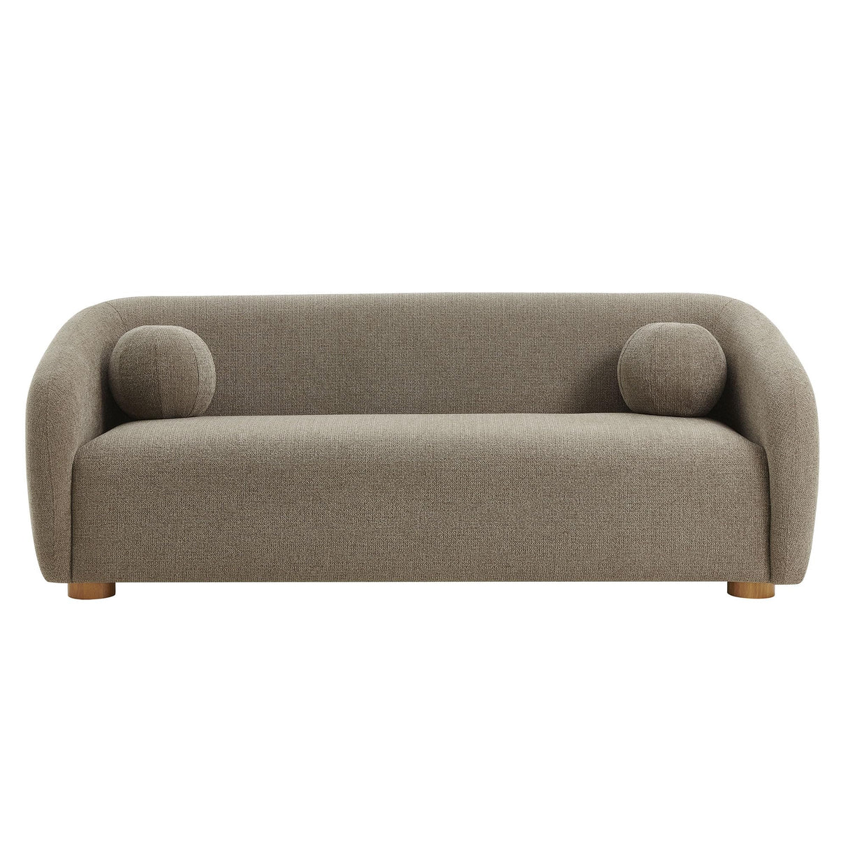 Modway Holland 85 Inch Minimalist Curved Back Sofa in Taupe – Chenille Fabric Sofa with Ball Throw Pillows and Wood Feet – Modern 3-Seater Couch for Living Room Modway