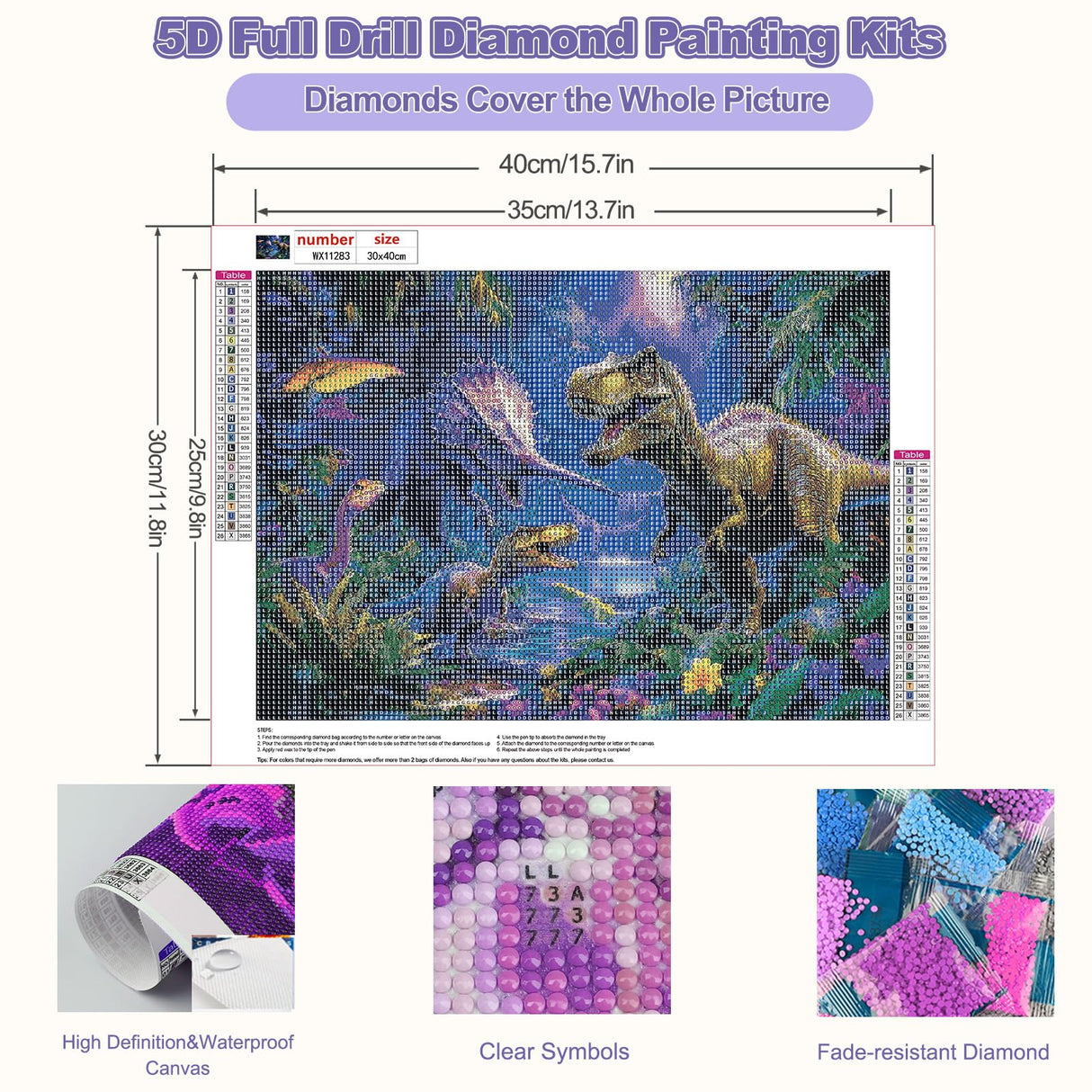 CEOVR Diamond Art Kits for Adults, Dinosaur Diamond Painting Dots 5D Full Drill DIY Gem Art for Beginner, Adult Crafts Kits Wall Decor for Home Office 12x16in CEOVR