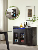 FOREST GRAVITY Smart Buffet Cabinet ，Sidecart brining Things Anywhere You Want,Coffee bar Cabinet, Liquor Cabinet,Sideboard Cabinet,Dancing LED Lighting, with 3 Doors,for Kitchen,Living Room,Black FOREST GRAVITY