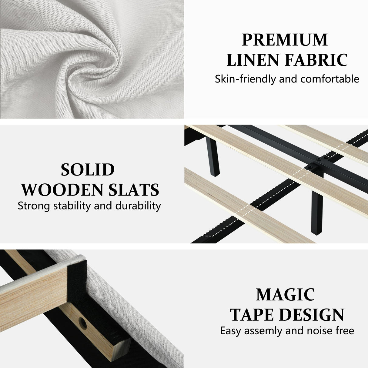 Twin Bed Frame, Upholstered Platform Bed with Button Tufted Headboard, Fabric Bed Frame with Wooden Slats Support, No Box Spring Required, Easy Assembly, White BarnFurin