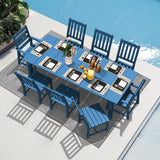 LOUNZY 9 Pieces Patio Dining Sets, Outdoor HDPE Furniture Set for 8 w/ 2" Hole Cut-Out Dining Table with 8 Patio Chairs(2 W/Armrest, 6 w/o Armrest), Navy LOUNZY