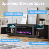 TAVATA Fireplace TV Stand with 36" Fireplace，80" TV Stand with LED Light for TVs Up to 85"，Entertainment Center Console Table with Highlight Storage Cabinets (Black) TAVATA