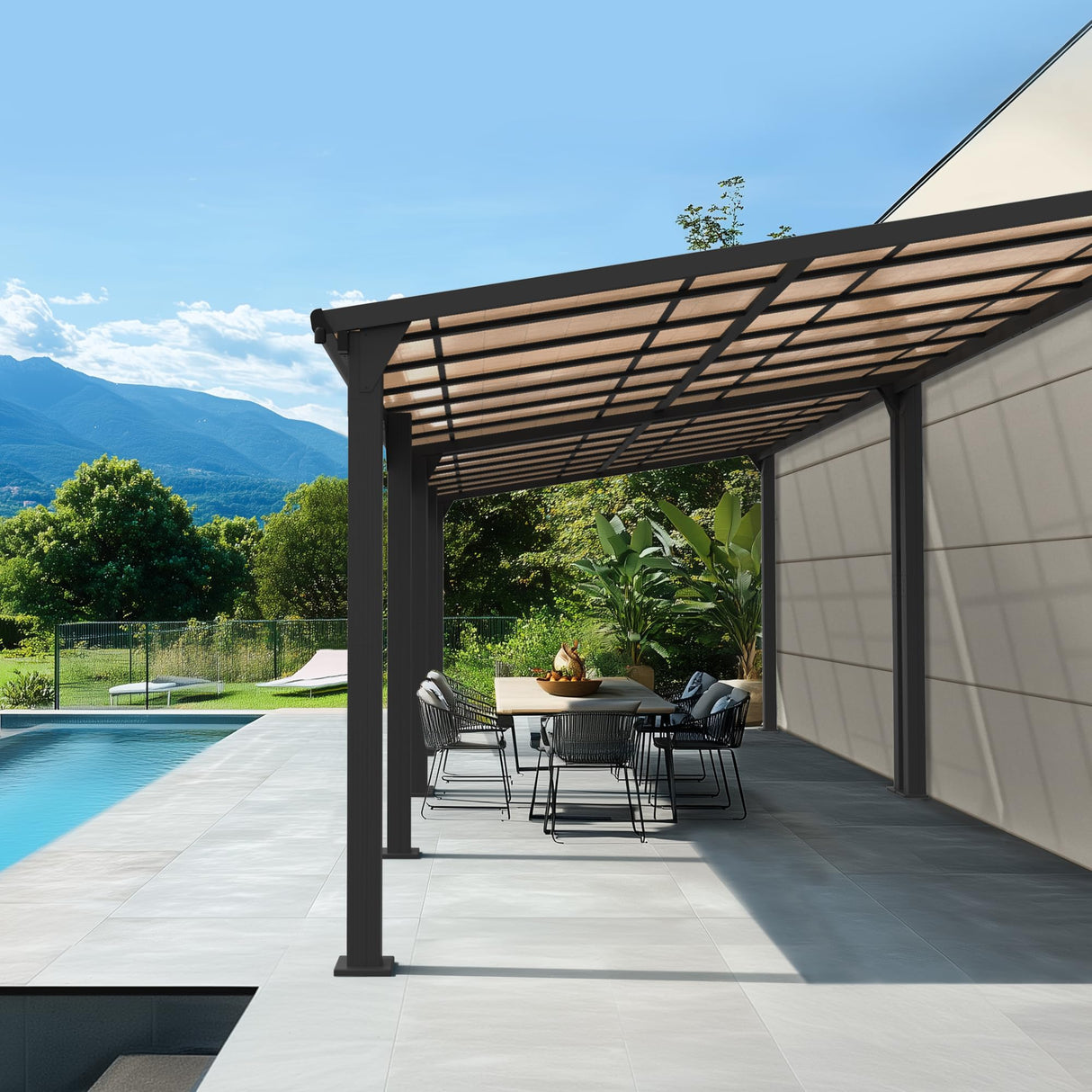 Patiopia 10 * 20FT Pergola,Outdoor Gazebo,Hardtop Lean to Gazebo,Wall Mounted Pergola,Pergolas Gazebos Clearance,Aluminum Frame Pergola,UV Resistant Patio Roof,Patio Awnings for Porch,Lawn,Backyard PATIOPIA