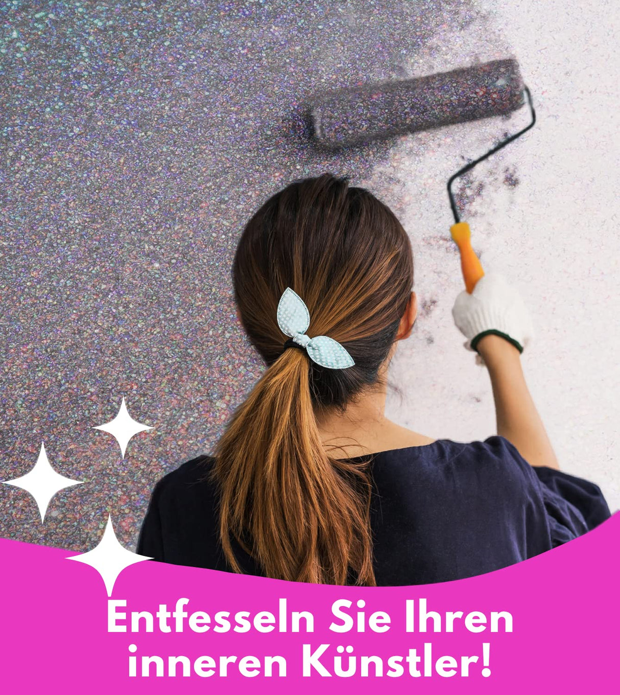 Glitter for Paint [5.3oz] – Holographic Silver with 2 x Buffing Pads – Glitter for Painting Walls for Luminous Paint Finish on Interior or Exterior Walls, Ceilings, and Wood - Glitter Paint Additive FBGC