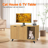QuicMiou Cat Litter Box Enclosure, Modern Cat Litter Box Furniture Hidden, with Scratching Pad, 4 Metal Legs, Cat House, Natural Oak QuicMiou