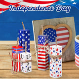 Weysat 5 Pcs 4th of July Tiered Tray Decor Wooden Rustic Patriotic Fireworks Centerpiece Wood Memorial Day Independence Day Red White and Blue Decorations for Farmhouse Home Table Decor Weysat