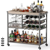 Gizoon 3 Tier 38" Home Bar Serving Cart with Large Storage Space, Mobile Kitchen Storage Trolley with Lockable Wheels, 12 Wine Rack, Glass Holder, Removable Tray (Gray) Gizoon