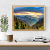 Smoky Mountains DIY 5D Diamond Painting by Number Kit, Spring Sunrise Smoky Mountains National Park Gatlinburg Crystal Rhinestone Paintings Cross Stitch Home Wall Decor 12x16 inch KAYEIUU