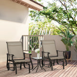 Outsunny 3-Piece Outdoor Gliders Set Bistro Set with Steel Frame, Tempered Glass Top Table for Patio, Garden, Backyard, Lawn, Gray Outsunny