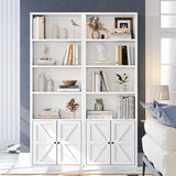 oneinmil 6 Tier Bookshelves and Bookcase with Doors Industrial Set of 2 Double Wide Floor Standing Book Shelf 71" Tall Display Shelves Bookshelf with Storage Cabinets for Living Room White oneinmil