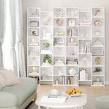 FOTOSOK Triple Wide 8 Tier Media Storage Tower Rack, 71’’ Large CD DVD Storage Tower Rack with Adjustable Shelves, White Bookshelf Tall Narrow Bookshelf Storage Organizer Shelf for Home Office, White FOTOSOK