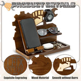 B1ykin Father's Day Wooden Nightstand Organizer - Wood Phone Docking Station Wallet Watch Stand Key Holder, Bedside Charging Station Organizer Men Gift Anniversary Birthday for Husband Dad Grandpa B1ykin