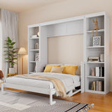 Merax Queen Size Murphy Bed with Desk and Bookshelf, White Merax